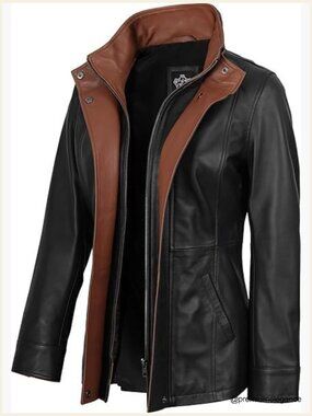 3/4 Length Real Lambskin Leather Car Coat with Notch Lapel